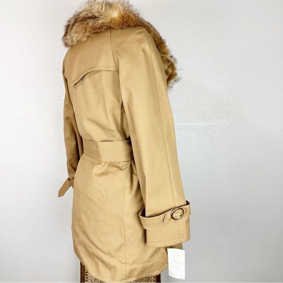 Vintage 1970 Penny Lane Racoon Fur Trim Coat Jacket Winter Waist Tie Trench - Picture 8 of 11